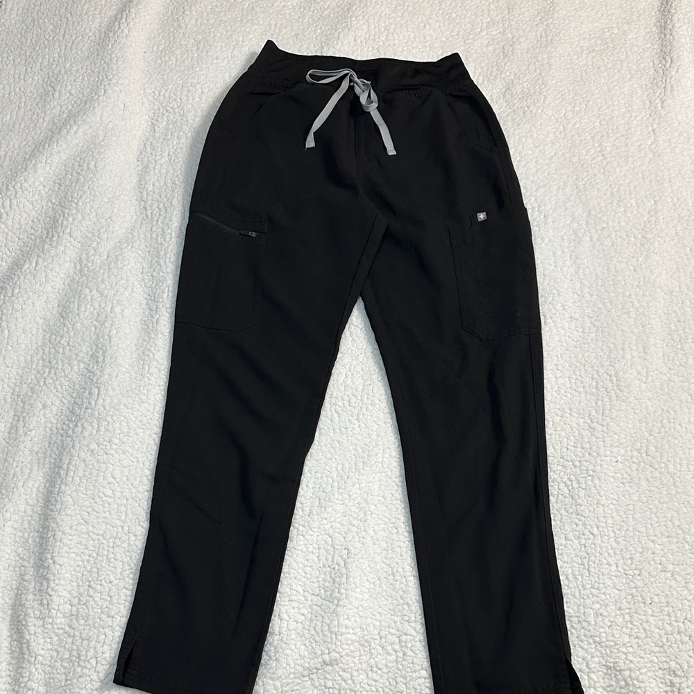 Figs Women's Black Scrub Jogger with Light Gray Drawstring